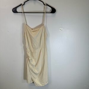 ZARA cream linen mini dress sleeveless gathered side small